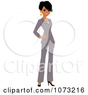 Clipart Corporate Black Businesswoman In A Gray Suit Royalty Free Vector Illustration