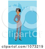 Clipart Black Businesswoman In A Gray Suit By A City Royalty Free Vector Illustration by Monica