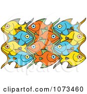 Poster, Art Print Of Puzzle Of Yellow Blue And Orange Schooling Fish