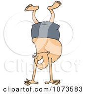 Clipart Man Doing A Handstand In Shorts Royalty Free Vector Illustration