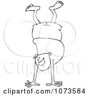 Clipart Outlined Man Doing A Handstand In Shorts Royalty Free Vector Illustration