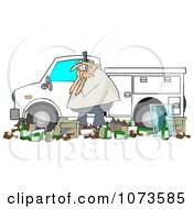 Man And Garbage By A Utility Truck