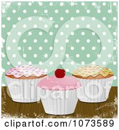 Poster, Art Print Of 3d Cupcakes Over Polka Dots And Grunge On Green