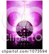 Poster, Art Print Of Purple Starry Christmas Bauble Over Purple Flares And A Reflective Surface