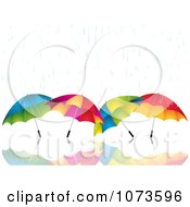 Clipart 3d Umbrellas And Spring Rain Over A Reflection Royalty Free Vector Illustration