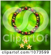 Poster, Art Print Of Christmas Wreath With Three Gold Christmas Stars On Green