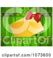 Clipart Golden Christmas Tag And Red Bow On Green Stripes Royalty Free Vector Illustration