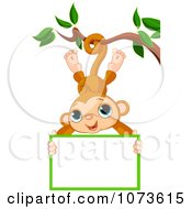 Poster, Art Print Of Cute Monkey Hanging From A Tree With A Sign