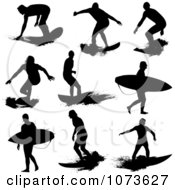 Poster, Art Print Of Black And White Grungy Surfer Dude Silhouettes