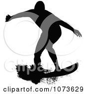 Poster, Art Print Of Black And White Grungy Surfer Dude Silhouette 2