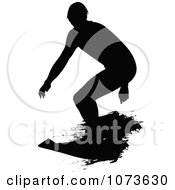 Clipart Black And White Grungy Surfer Dude Silhouette 3 Royalty Free Vector Illustration