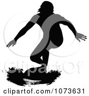 Clipart Black And White Grungy Surfer Dude Silhouette 4 Royalty Free Vector Illustration