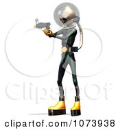 Clipart 3d Alien Holding A Ray Gun 2 Royalty Free CGI Illustration