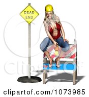 Clipart 3d Sexy Construction Zone Woman Sitting At A Dead End Royalty Free CGI Illustration