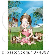 Poster, Art Print Of Princess With Animals In A Castle Meadow