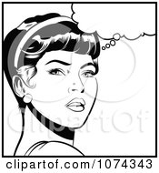 Clipart Black And White Retro Pop Art Woman In Deep Thought Royalty Free Vector Illustration