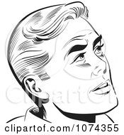 Clipart Black And White Retro Pop Art Man Looking Up Royalty Free Vector Illustration
