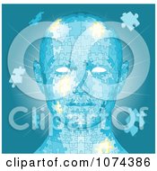 Poster, Art Print Of Blue Human Head With Puzzle Pieces And Light