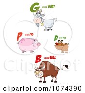 Poster, Art Print Of Goat Pig Dog And Bull With Letters