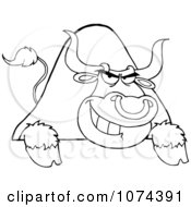 Clipart Tough Outlined Bull Grinning Over A Blank Sign 1 Royalty Free Vector Illustration