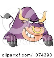Poster, Art Print Of Tough Purple Bull Grinning Over A Blank Sign 1