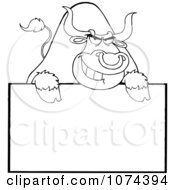 Poster, Art Print Of Tough Outlined Bull Grinning Over A Blank Sign 2