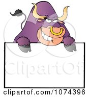 Poster, Art Print Of Tough Purple Bull Grinning Over A Blank Sign 2