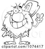 Clipart Outlined Caveman Gesturing Peace And Holding A Club Behind His Back Royalty Free Vector Illustration