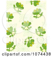 Clipart Green Frog And Leaf Pattern Background Royalty Free Vector Illustration