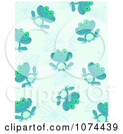 Poster, Art Print Of Blue Frog And Leaf Pattern Background
