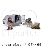 Poster, Art Print Of 3d Shipping Robots Loading Packages Into A Van