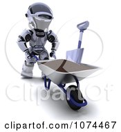 Poster, Art Print Of 3d Robot Pushing Soil In A Wheelbarrow