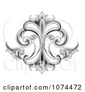 Black And White Engraved Victorian Floral Design Element