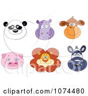 Clipart Happy Panda Hippo Monkey Pig Lion And Zebra Animal Faces Royalty Free Vector Illustration by yayayoyo