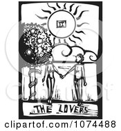 Poster, Art Print Of Black And White Woodcut Tarot Lovers