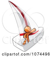 Clipart Orange Man Waving On A Sailboat Royalty Free Illustration