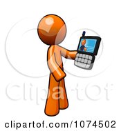 Poster, Art Print Of Orange Man Holding A Video Chat Cell Phone