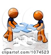 Clipart Orange Men Assembling A Puzzle Royalty Free Illustration