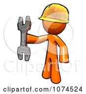 Poster, Art Print Of Orange Man Worker Holding A Wrench