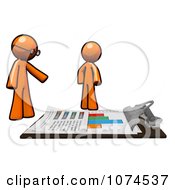 Poster, Art Print Of Orange Men Discussing Financial Charts On A Giant Clipboard