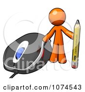 Poster, Art Print Of 3d Orange Man Holding A Pencil By A Computer Mouse