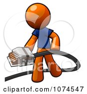 Poster, Art Print Of Orange Man Holding A Telephone Cable