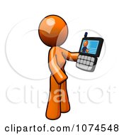 Poster, Art Print Of Orange Woman Video Chatting On A Cell Phone