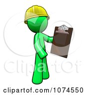 Poster, Art Print Of Lime Green Man Builder Holding A Clipboard