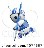 Poster, Art Print Of Cute 3d Blueberry Robot Using A Pencil