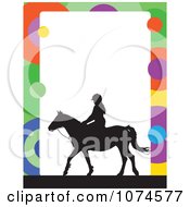 Silhouetted Horse And Equestrian With A Colorful Circle Frame And White Copyspace