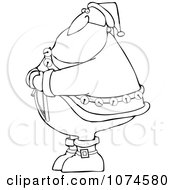 Clipart Outlined Santa Trying To Zip Up His Suit Royalty Free Vector Illustration