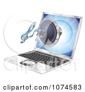 Clipart 3d Music Speaker Emerging From A Laptop Computer Royalty Free Vector Illustration