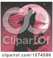 Clipart Silhouetted Werewolf Howling Against A Red Full Moon Royalty Free Vector Illustration