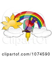 Poster, Art Print Of Parrot With Clouds Under A Sunny Rainbow Arch 2